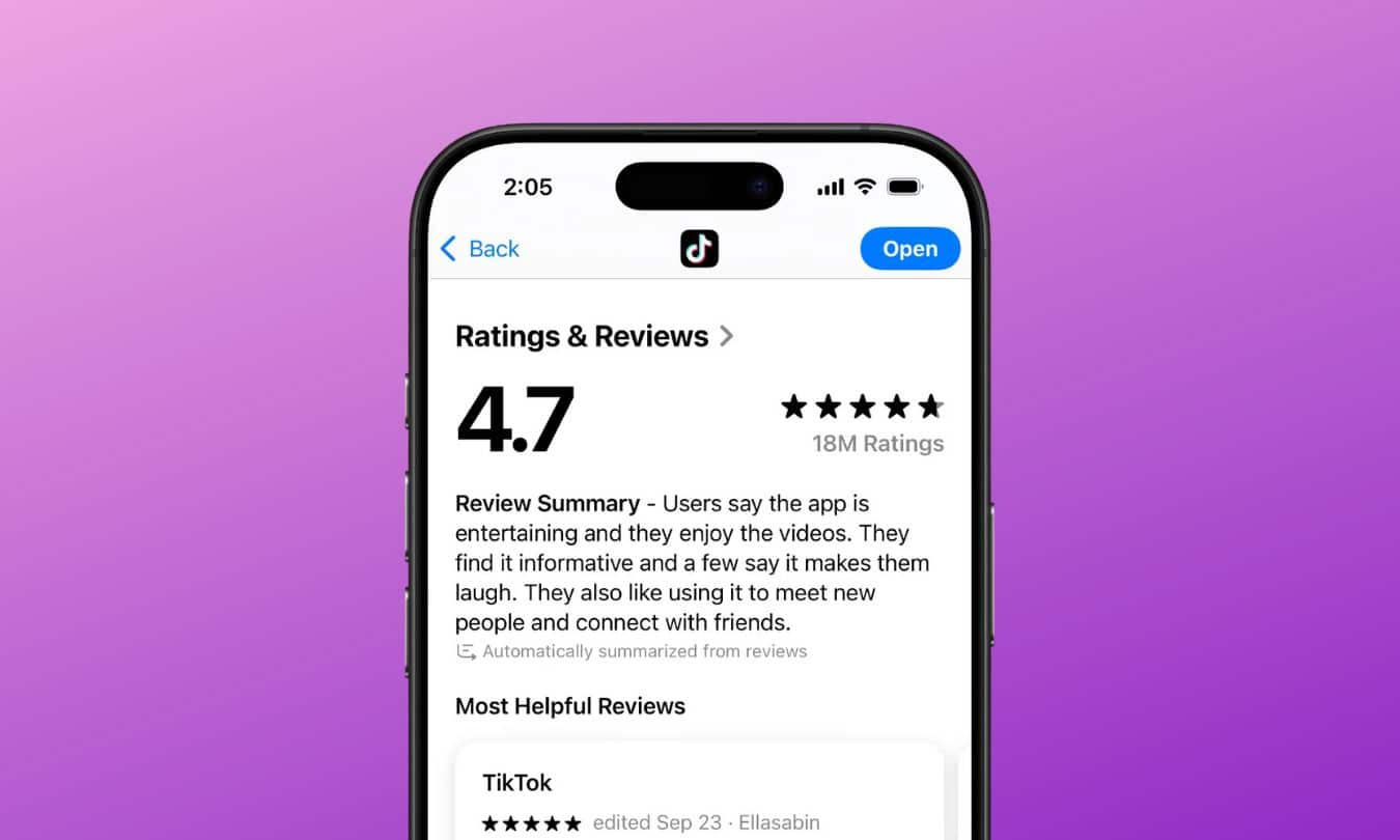 App review summaries in App Store in iOS 184