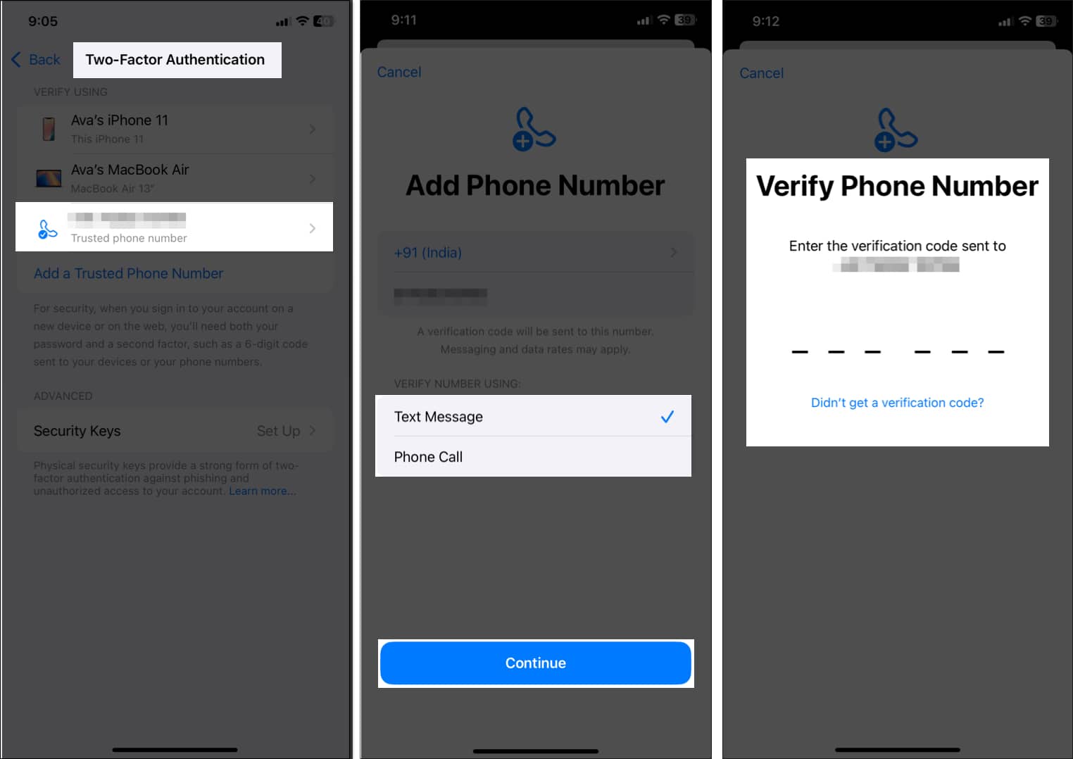 add new phone number to the apple account