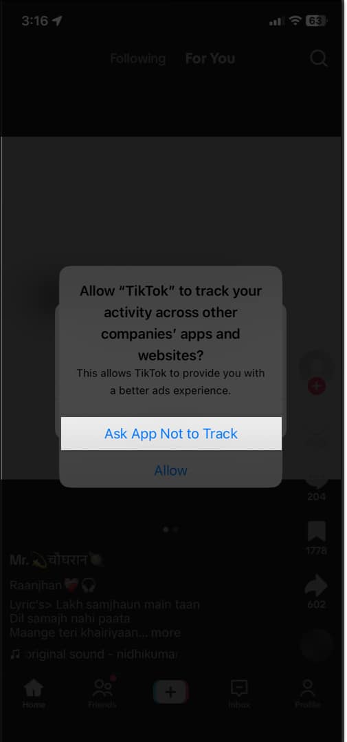 block individual apps from tracking on iPhone