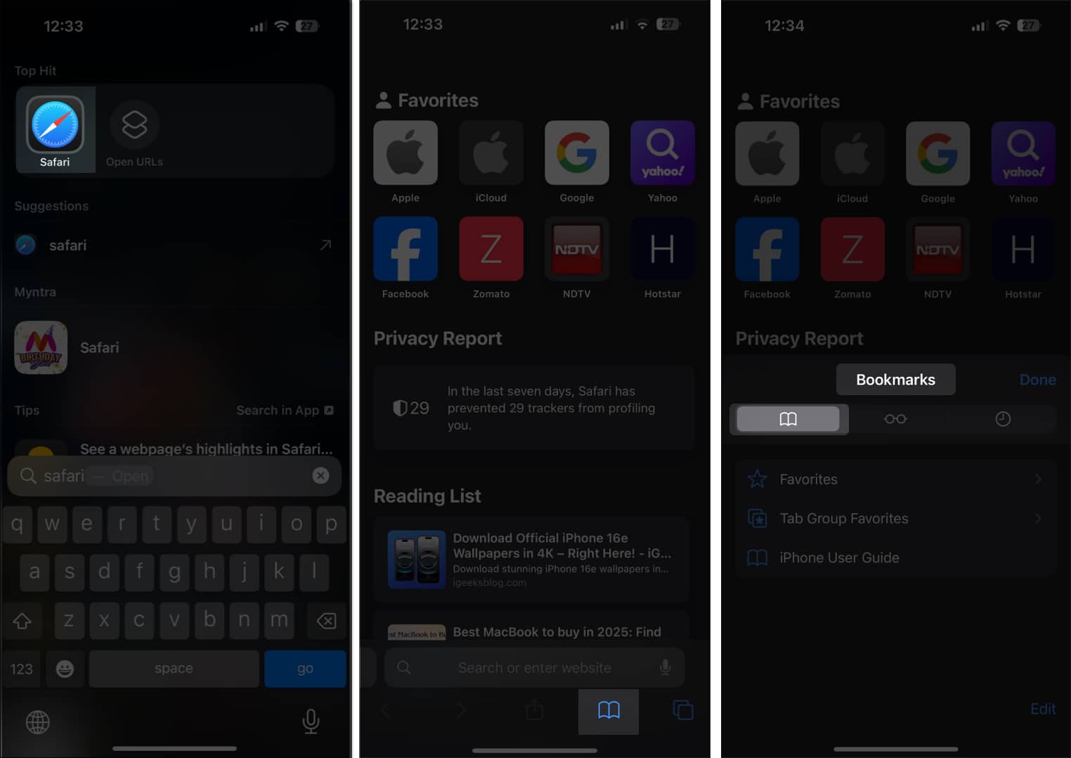 Accessing Reading List in Safari on an iPhone