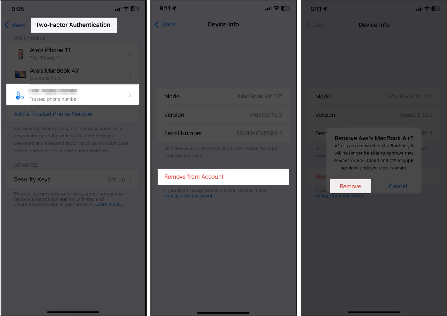 removing trusted device from apple id settings