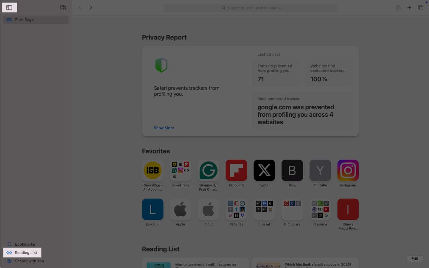 Accessing Reading List in Safari on a Mac